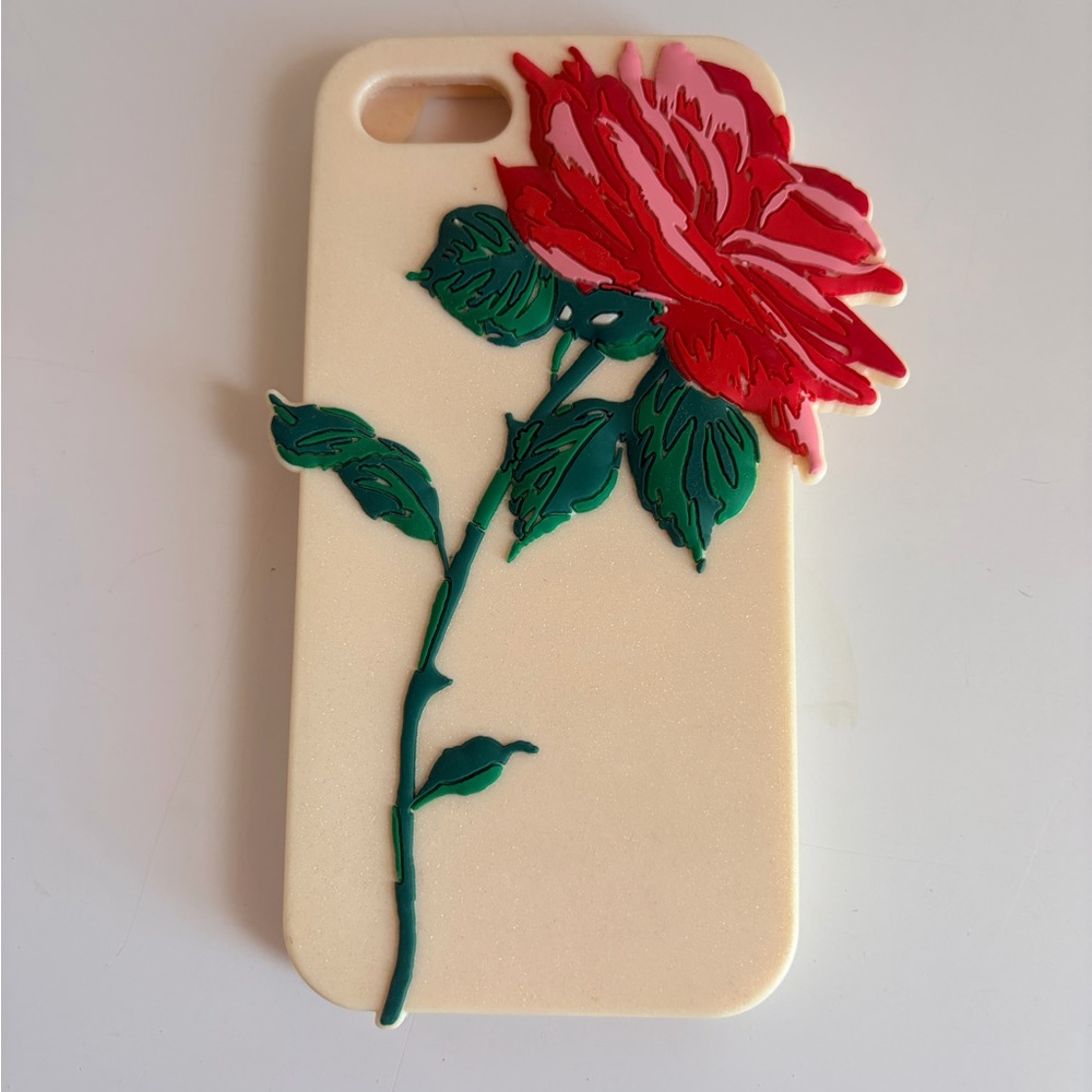 ban.do Cream Phone Case with Red Rose and Green Leaves